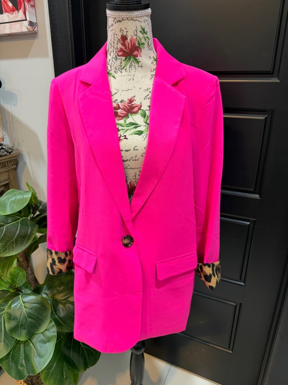 JODIFL Hot Pink Blazer with Leopard Cuff Accent - Picture 2 of 16